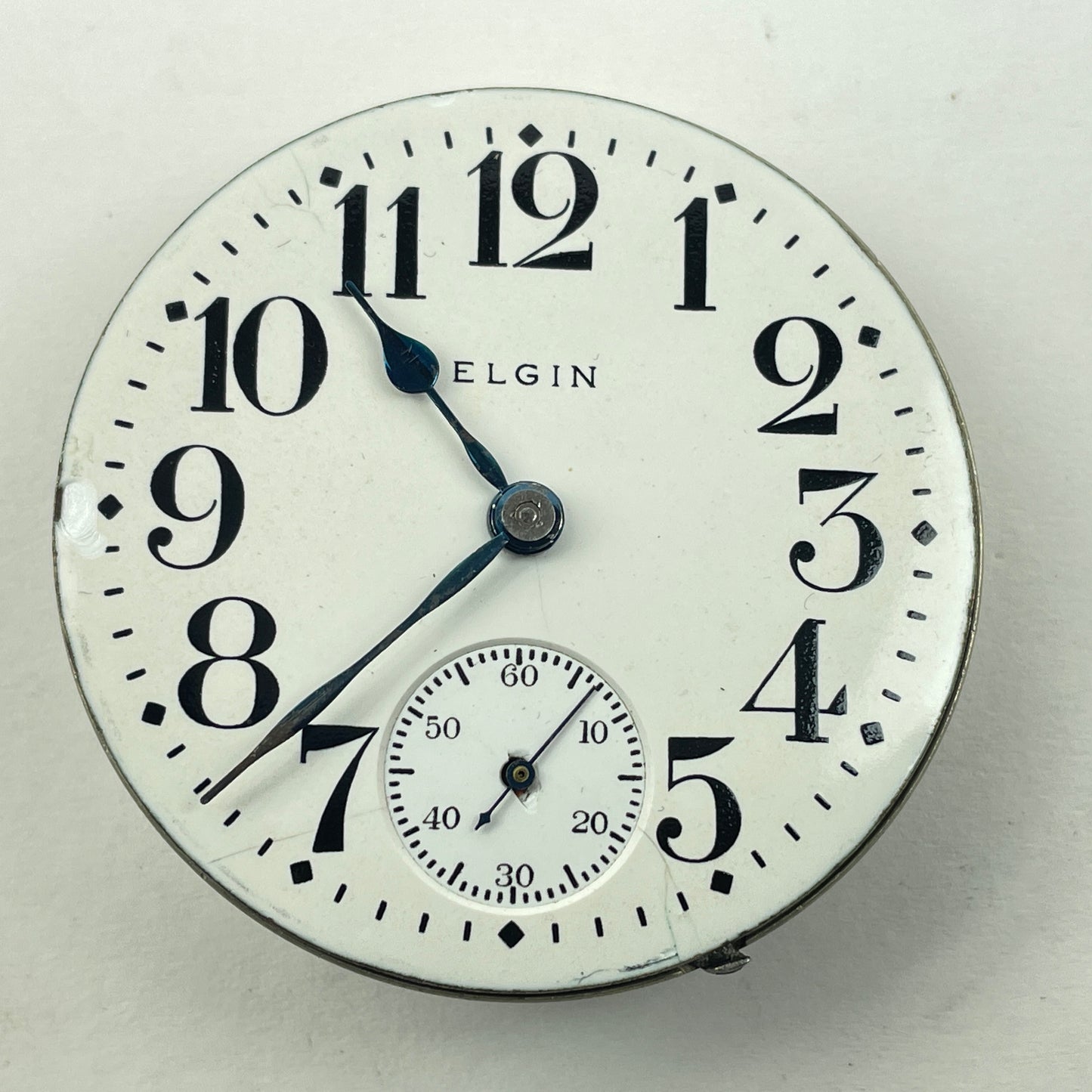 Lot 64- Elgin 18 Size Pocket Watch Movement w/ Bold Enamel Dial