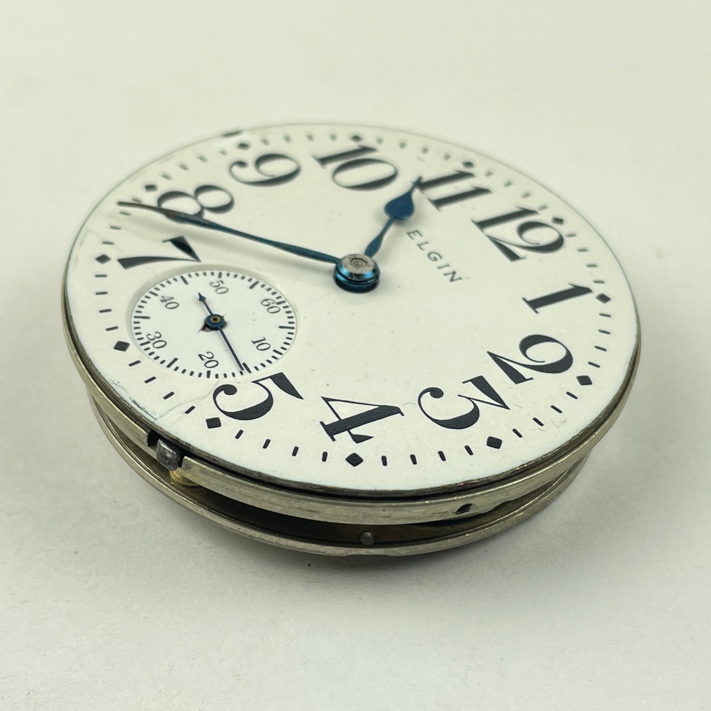 Lot 64- Elgin 18 Size Pocket Watch Movement w/ Bold Enamel Dial