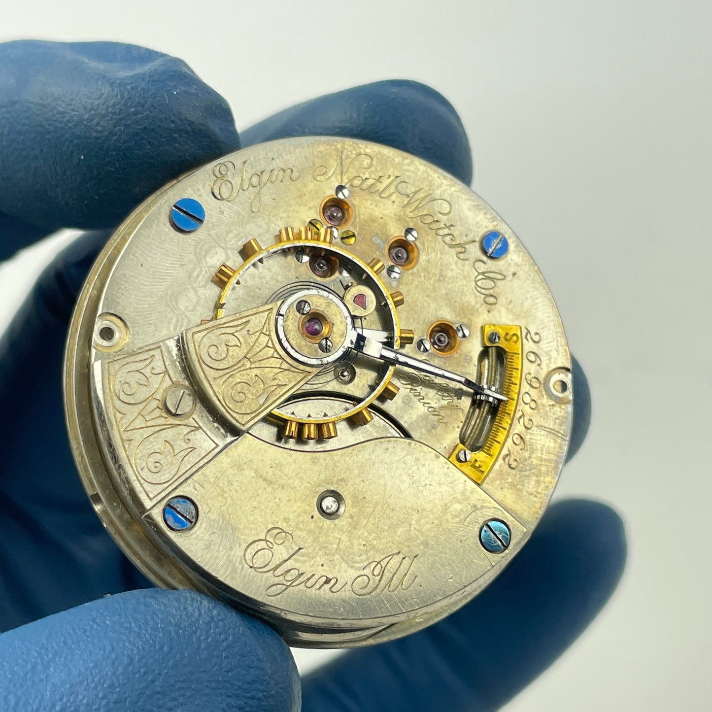 Lot 64- Elgin 18 Size Pocket Watch Movement w/ Bold Enamel Dial