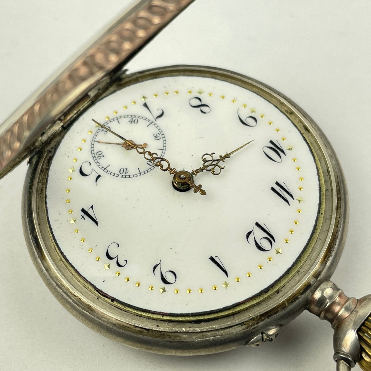 Lot 42- Swiss Coin Silver Open Face Pocket Watch w/Gold Bezels