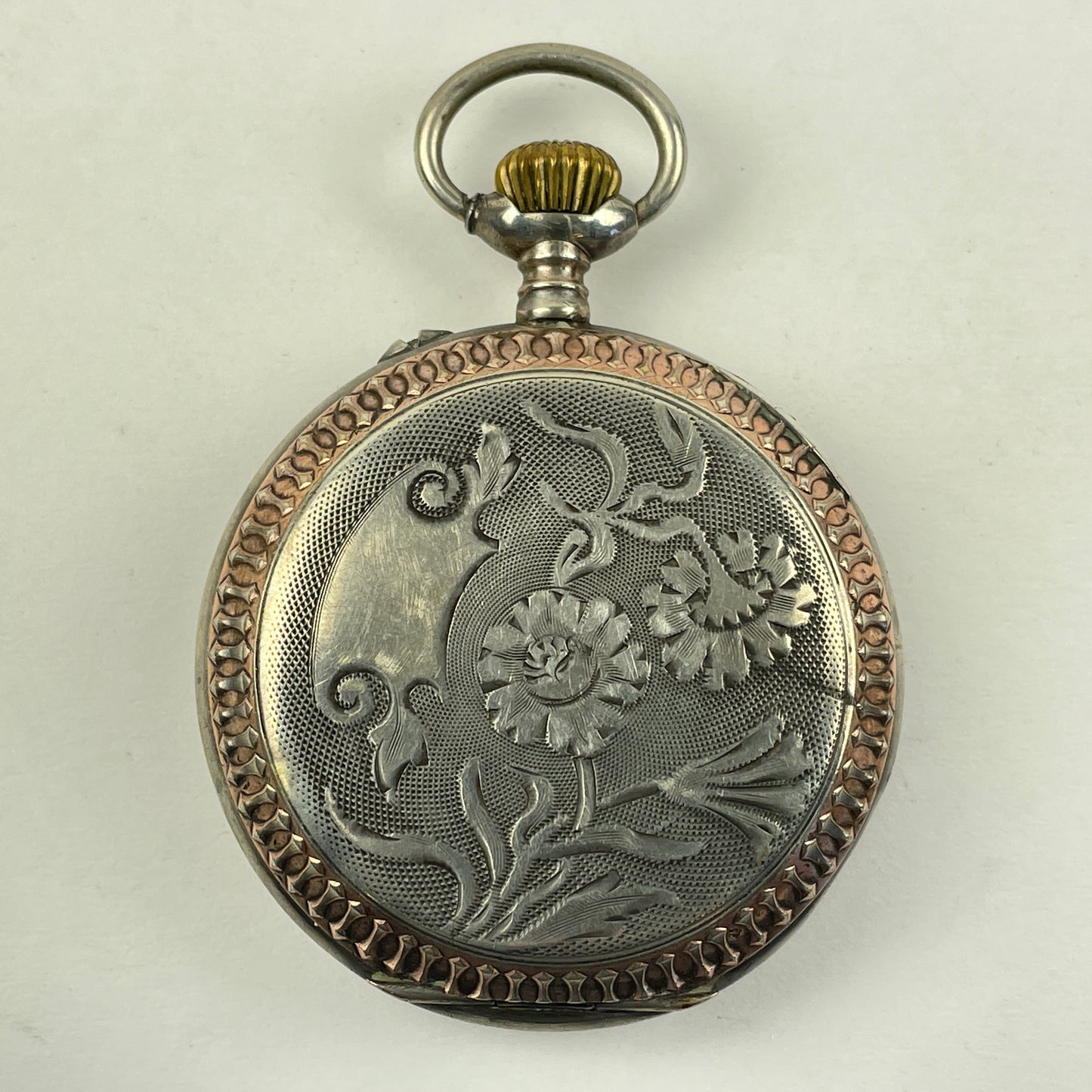 Lot 42- Swiss Coin Silver Open Face Pocket Watch w/Gold Bezels