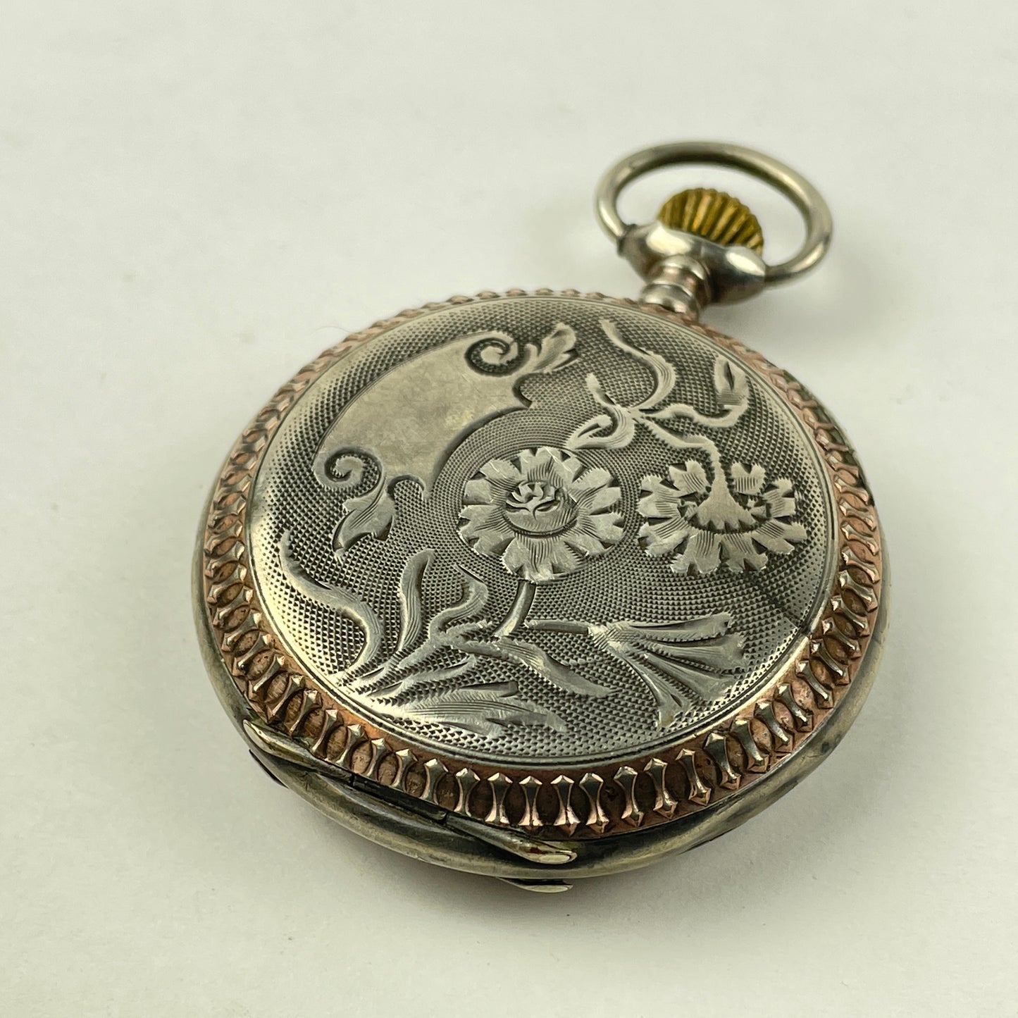 Lot 42- Swiss Coin Silver Open Face Pocket Watch w/Gold Bezels