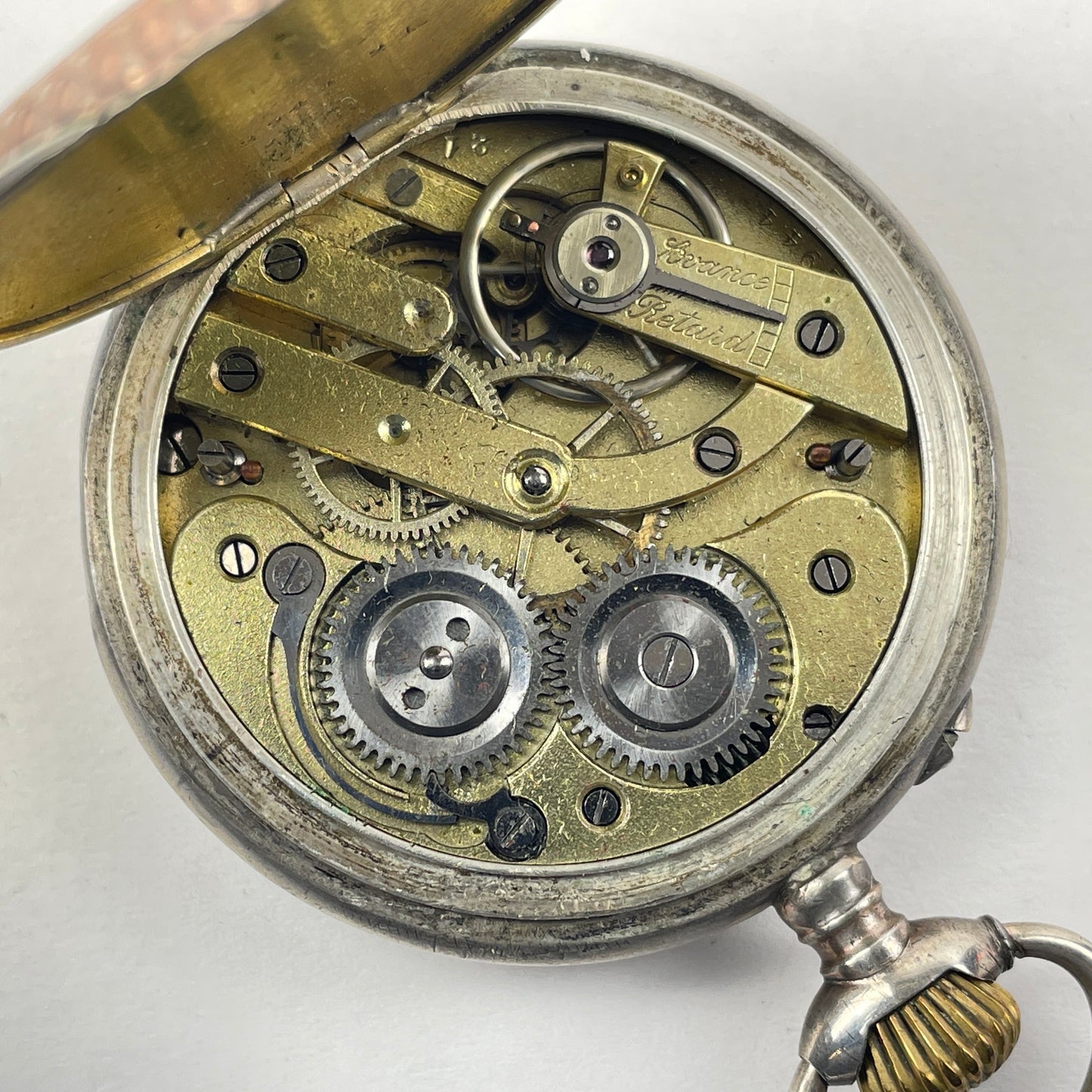 Lot 42- Swiss Coin Silver Open Face Pocket Watch w/Gold Bezels