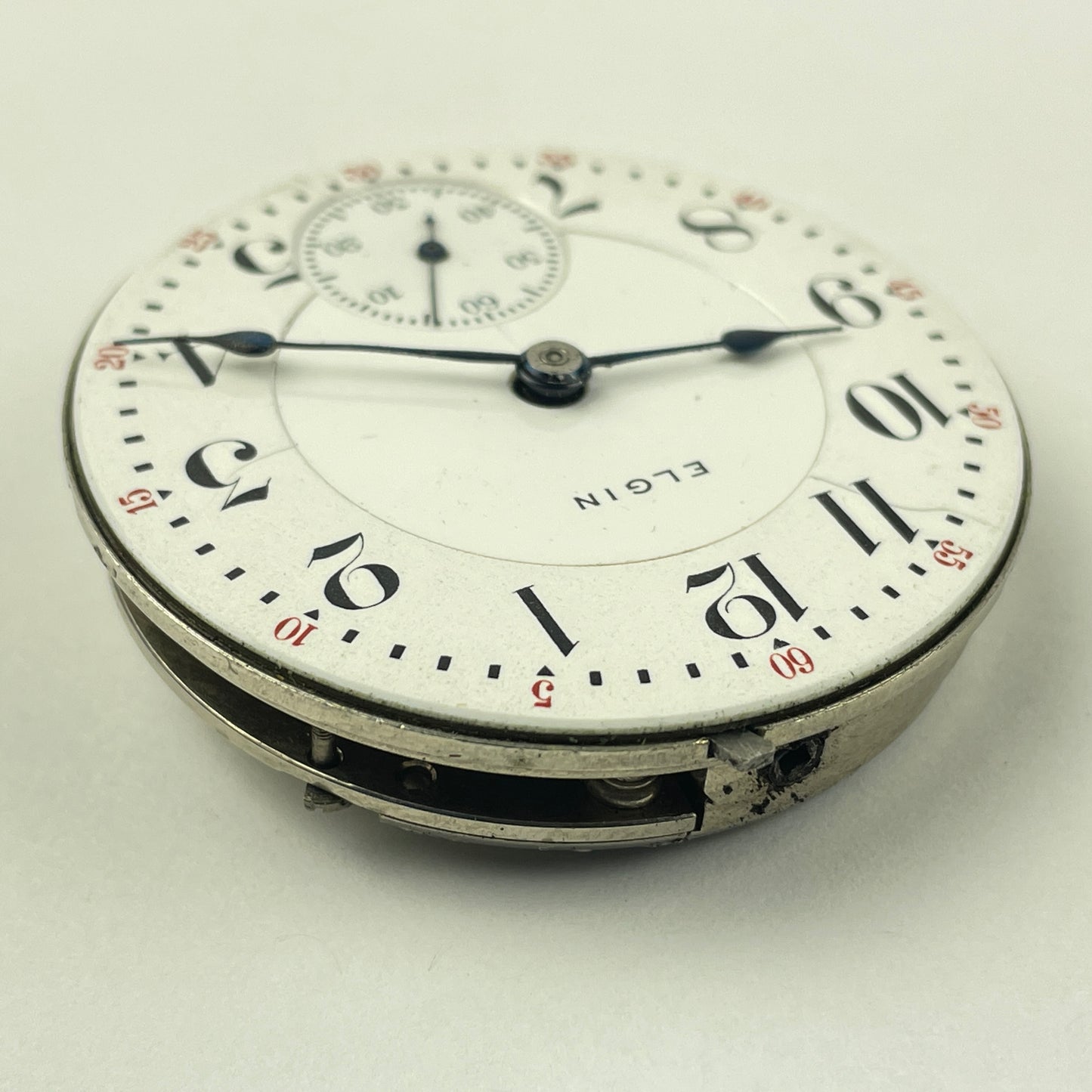 Lot 113- Elgin 18 Size 15 Jewel Nickel Open Face Pocket Watch Movement