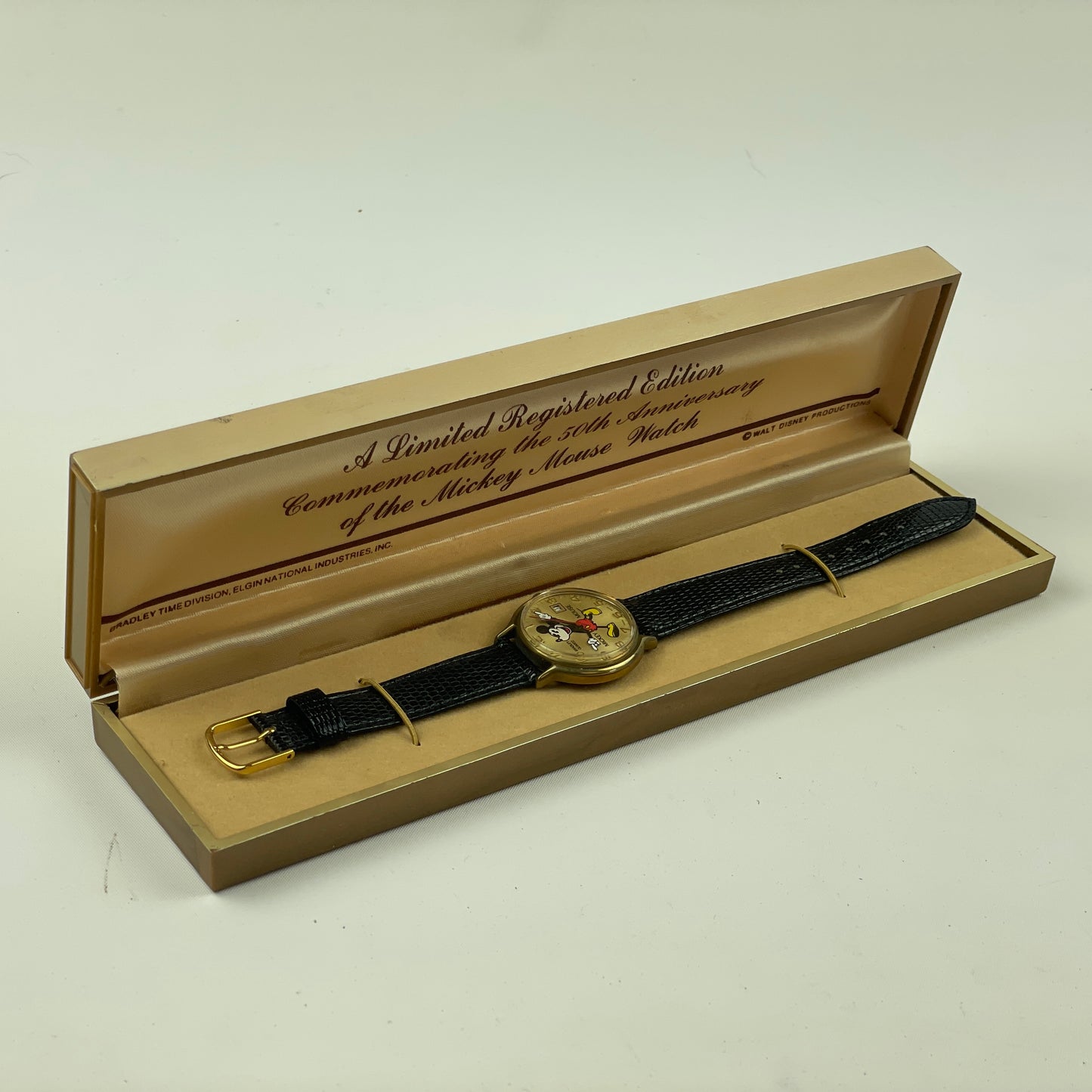 Apr Lot 42- Mickey Mouse by Bradley Walt Disney 50th Year Anniversary Wristwatch