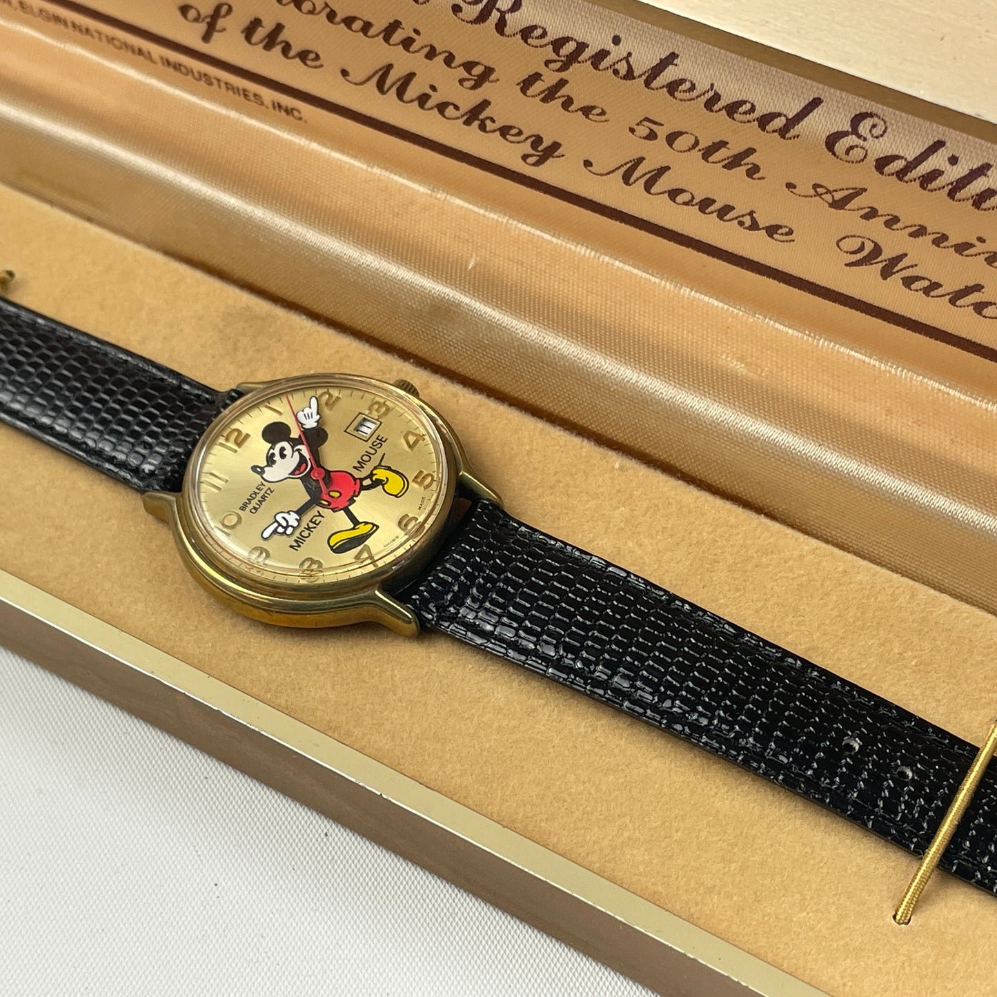 Apr Lot 42- Mickey Mouse by Bradley Walt Disney 50th Year Anniversary Wristwatch