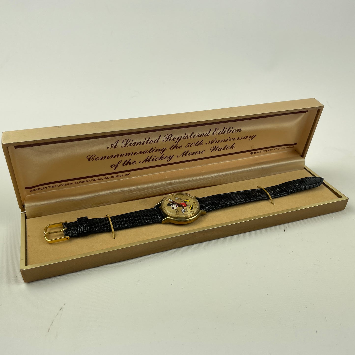 Apr Lot 42- Mickey Mouse by Bradley Walt Disney 50th Year Anniversary Wristwatch