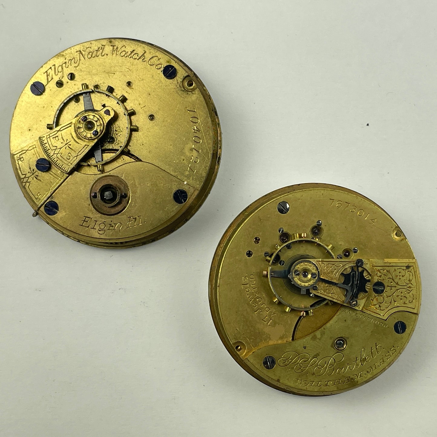 Apr Lot 43- Waltham & Elgin 18 Size Gilt Pocket Watch Movements