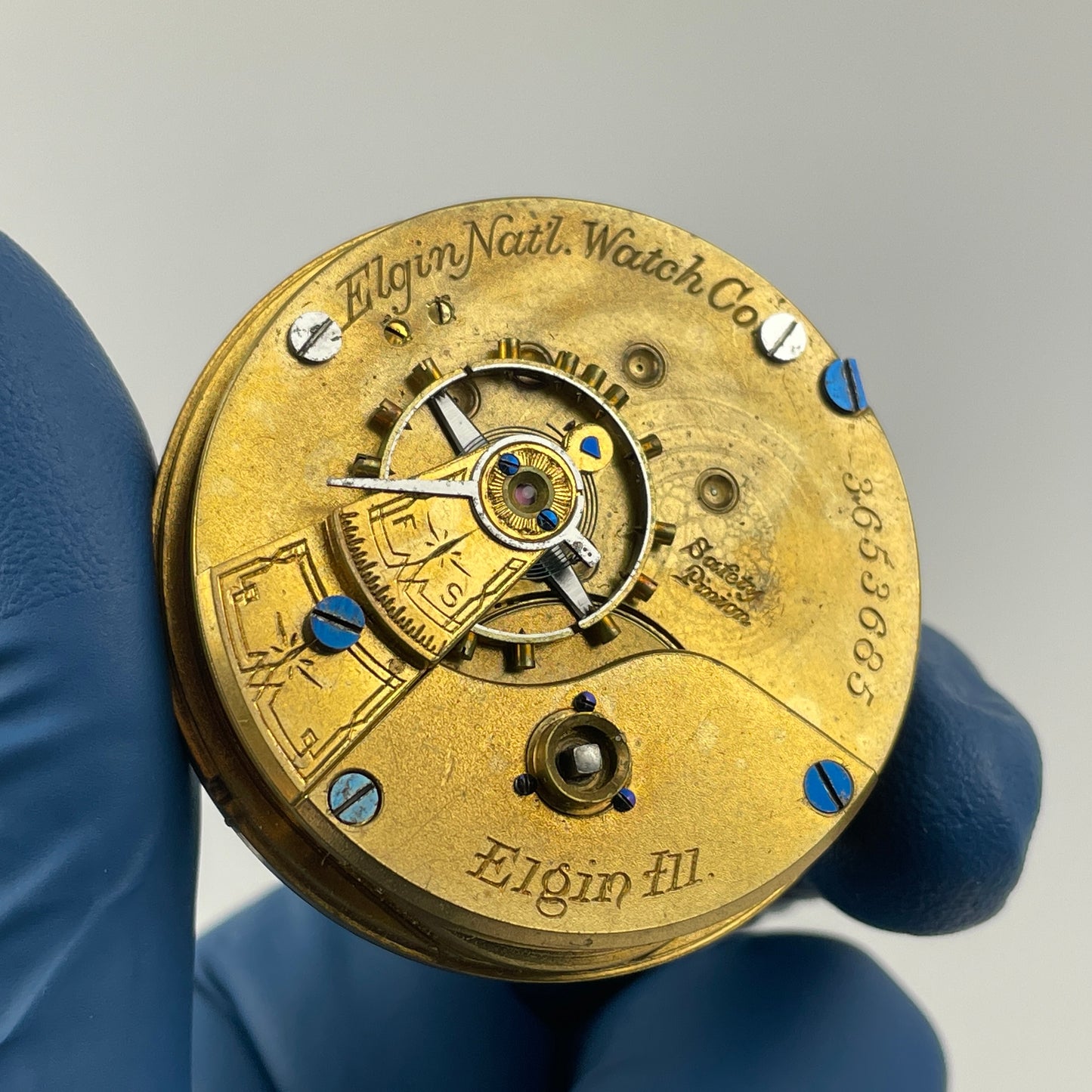 Apr Lot 56- Elgin 18 Size Key Wind & Key Set 7 Jewel Gilt Pocket Watch Movement