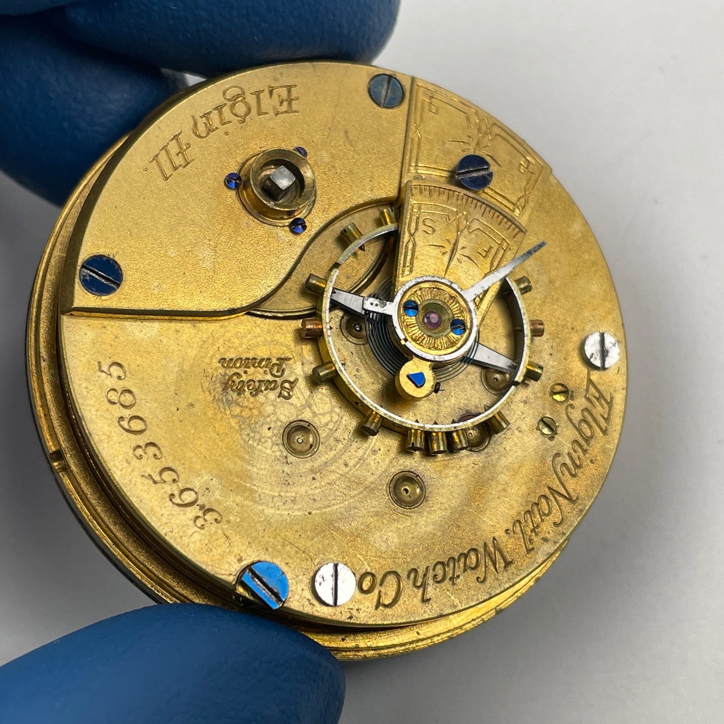 Apr Lot 56- Elgin 18 Size Key Wind & Key Set 7 Jewel Gilt Pocket Watch Movement