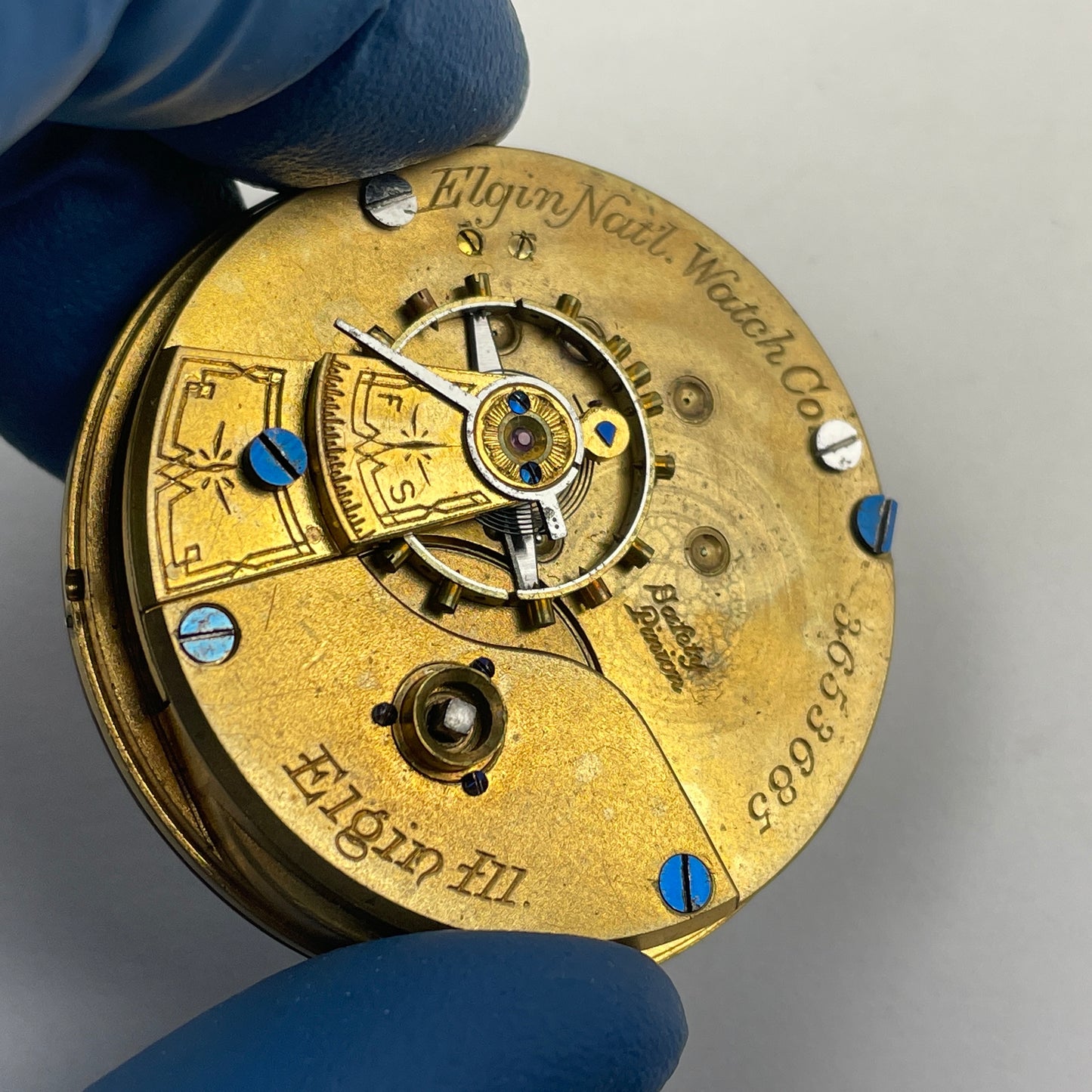 Apr Lot 56- Elgin 18 Size Key Wind & Key Set 7 Jewel Gilt Pocket Watch Movement