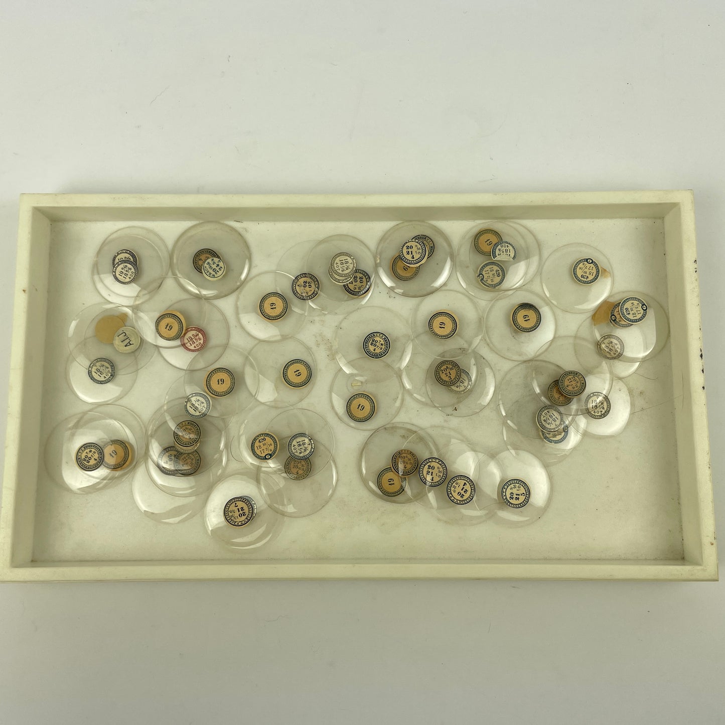 Apr Lot 12- Assortment of 50 Labeled Pocket Watch Glass Crystals