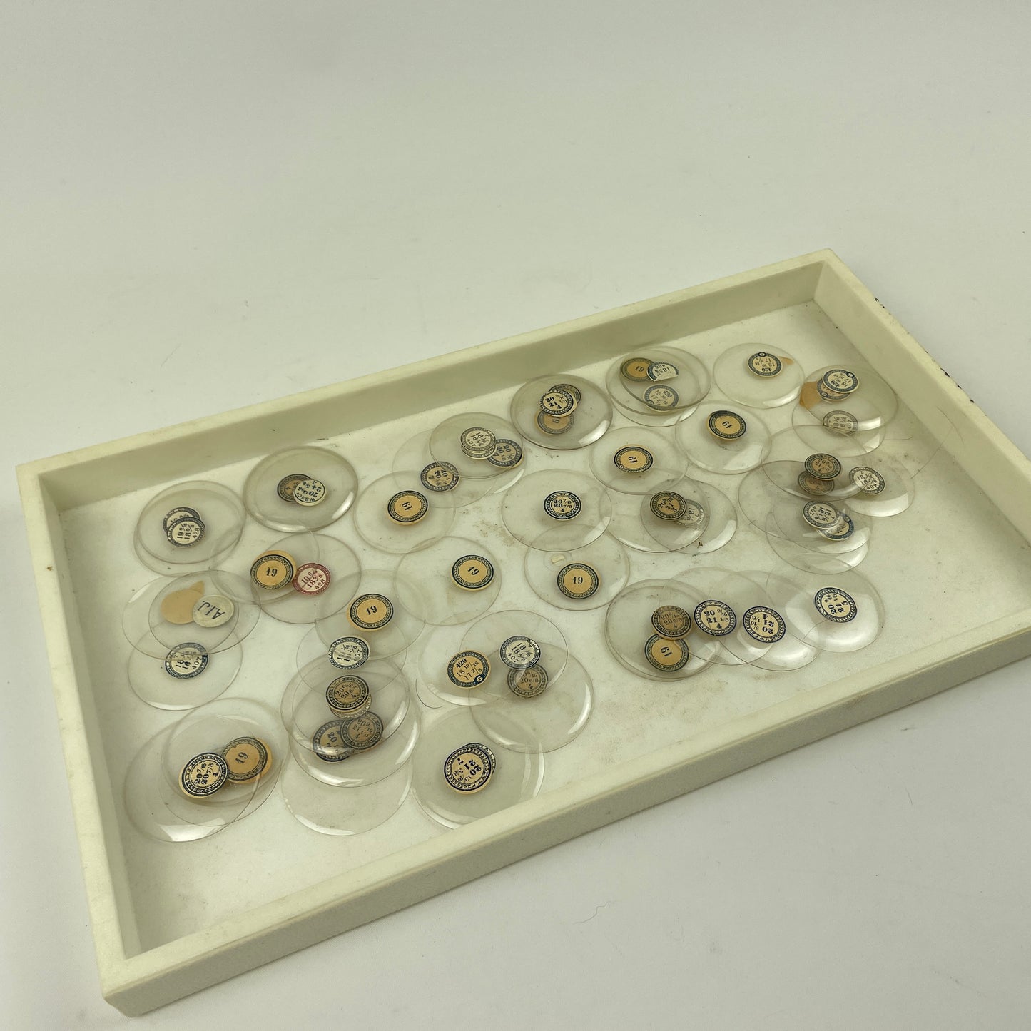 Apr Lot 12- Assortment of 50 Labeled Pocket Watch Glass Crystals