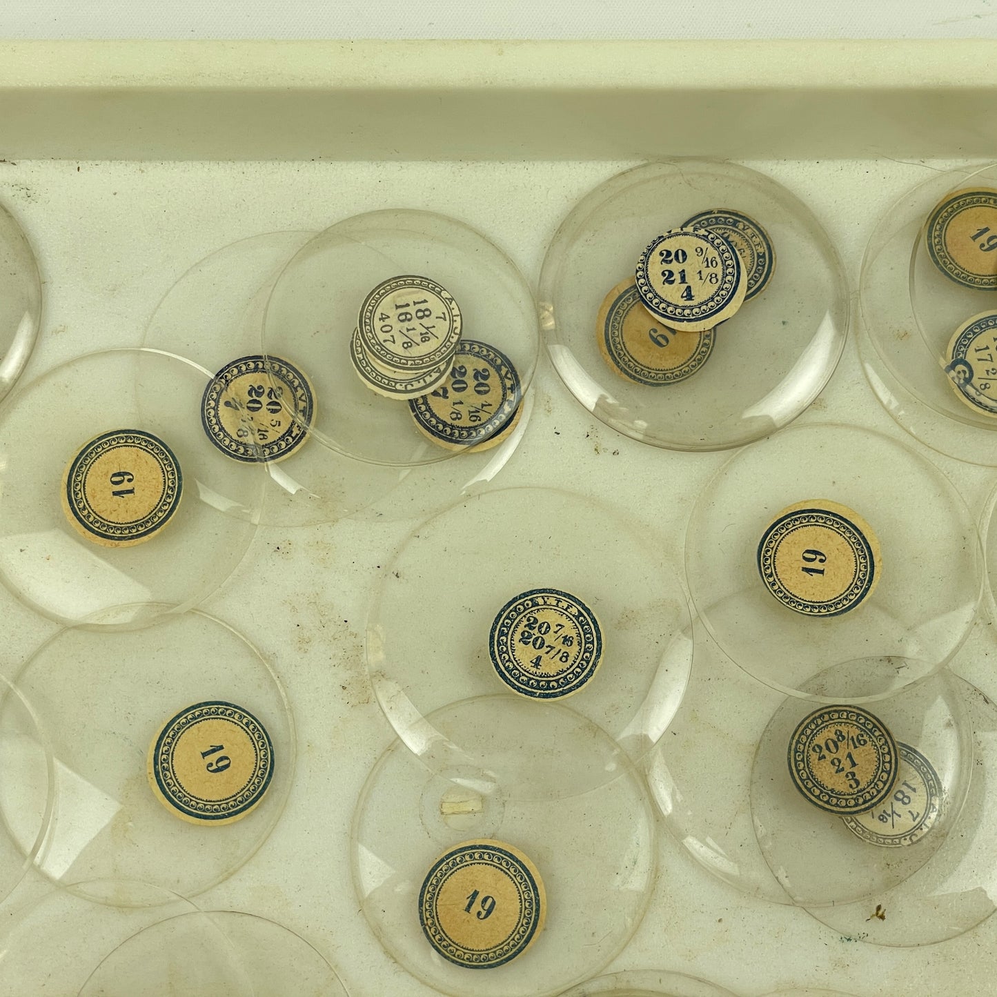 Apr Lot 12- Assortment of 50 Labeled Pocket Watch Glass Crystals