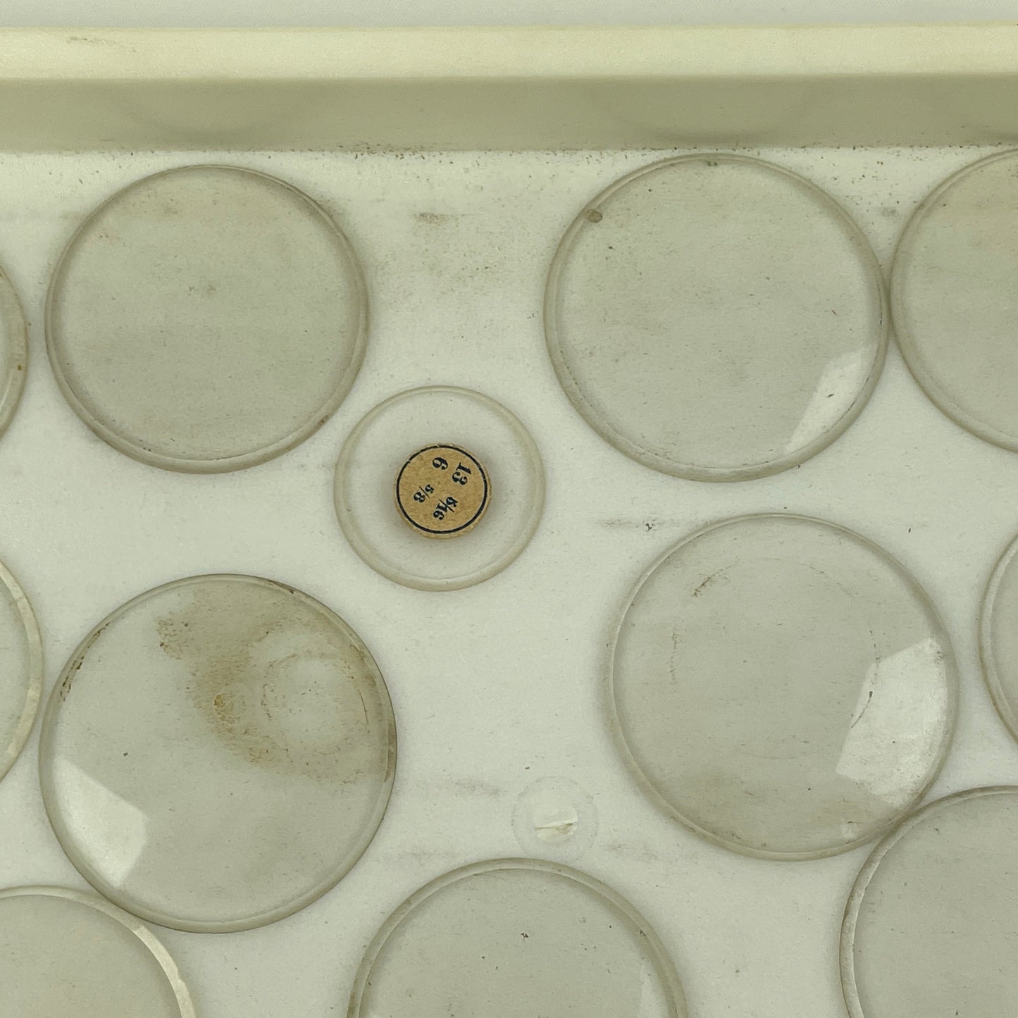 Apr Lot 75- Assortment of 25 Thick Beveled Labeled Pocket Watch Glass Crystals