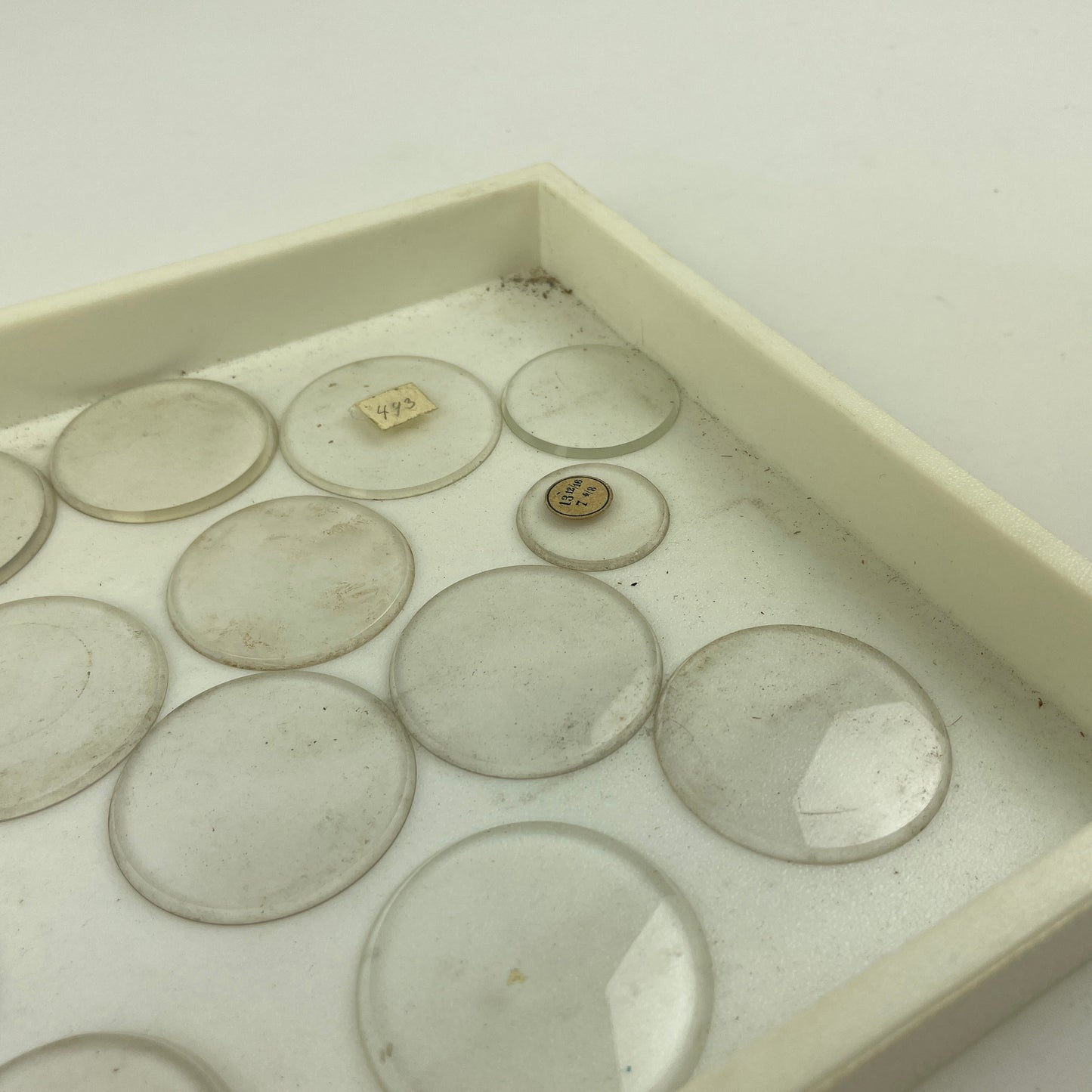 Apr Lot 75- Assortment of 25 Thick Beveled Labeled Pocket Watch Glass Crystals