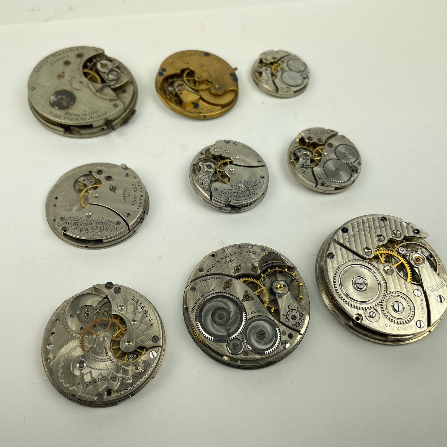 Lot 89- Elgin N. Y. Standard & Waltham 3/0, O 12, 14 & 16 Size Pocket Watch Movements