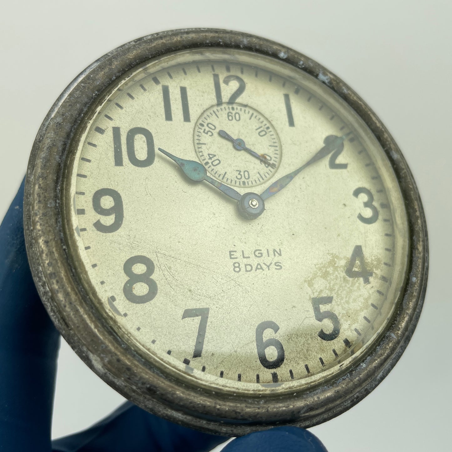 Lot 103- Elgin Large 8-Day Car Clock w/ Stem, Crown & Case