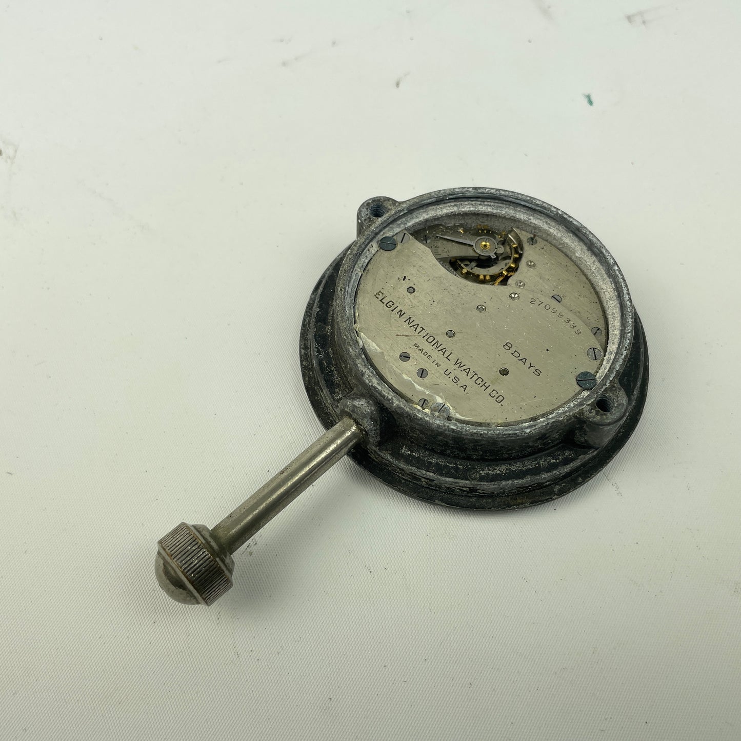 Lot 103- Elgin Large 8-Day Car Clock w/ Stem, Crown & Case