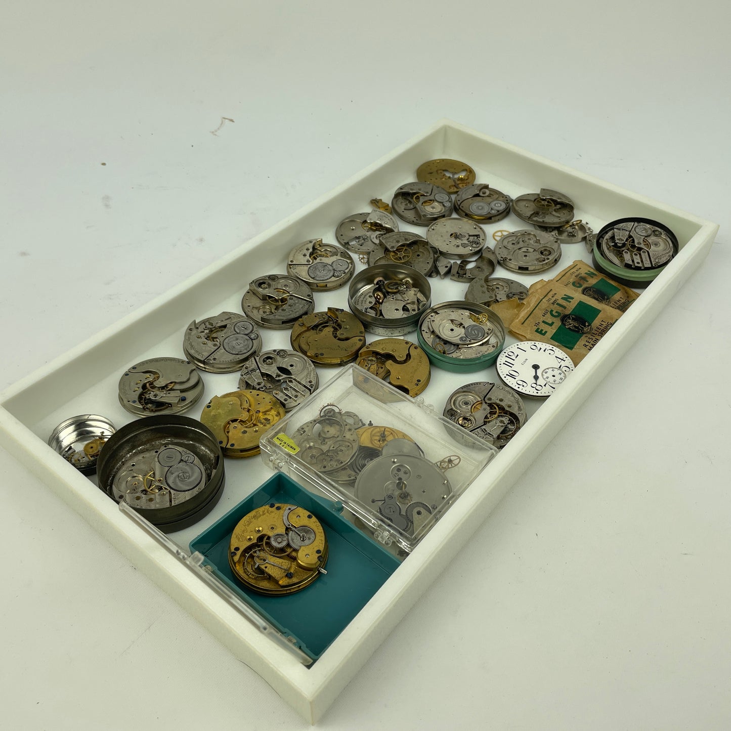 Lot 44 - Elgin Pocket Watch Parts Movement Tray Lot