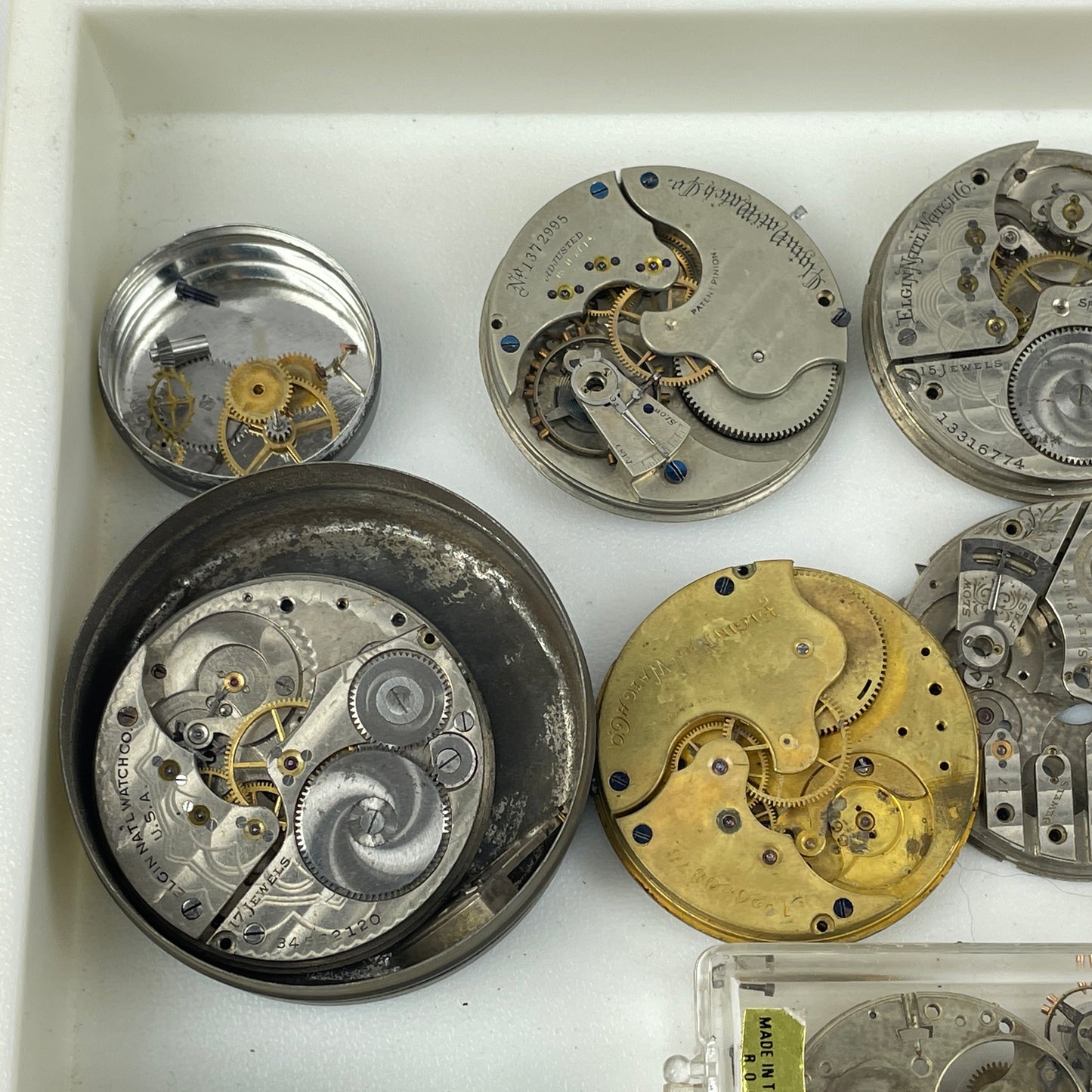 Lot 44 - Elgin Pocket Watch Parts Movement Tray Lot