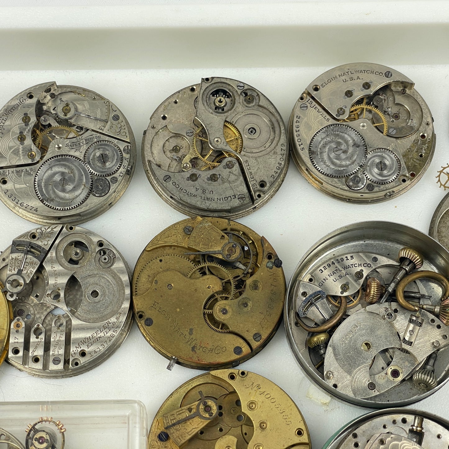 Lot 44 - Elgin Pocket Watch Parts Movement Tray Lot