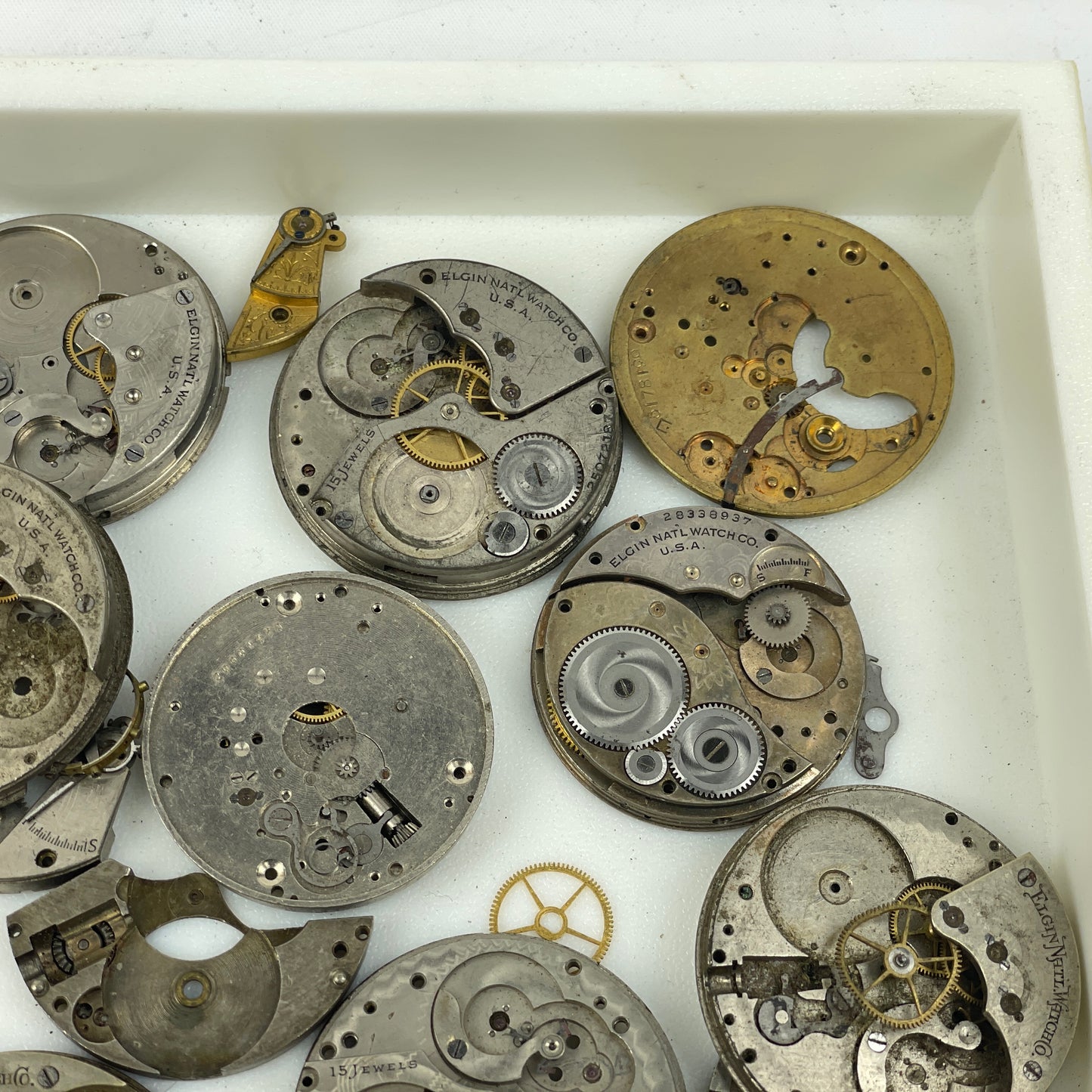 Lot 44 - Elgin Pocket Watch Parts Movement Tray Lot