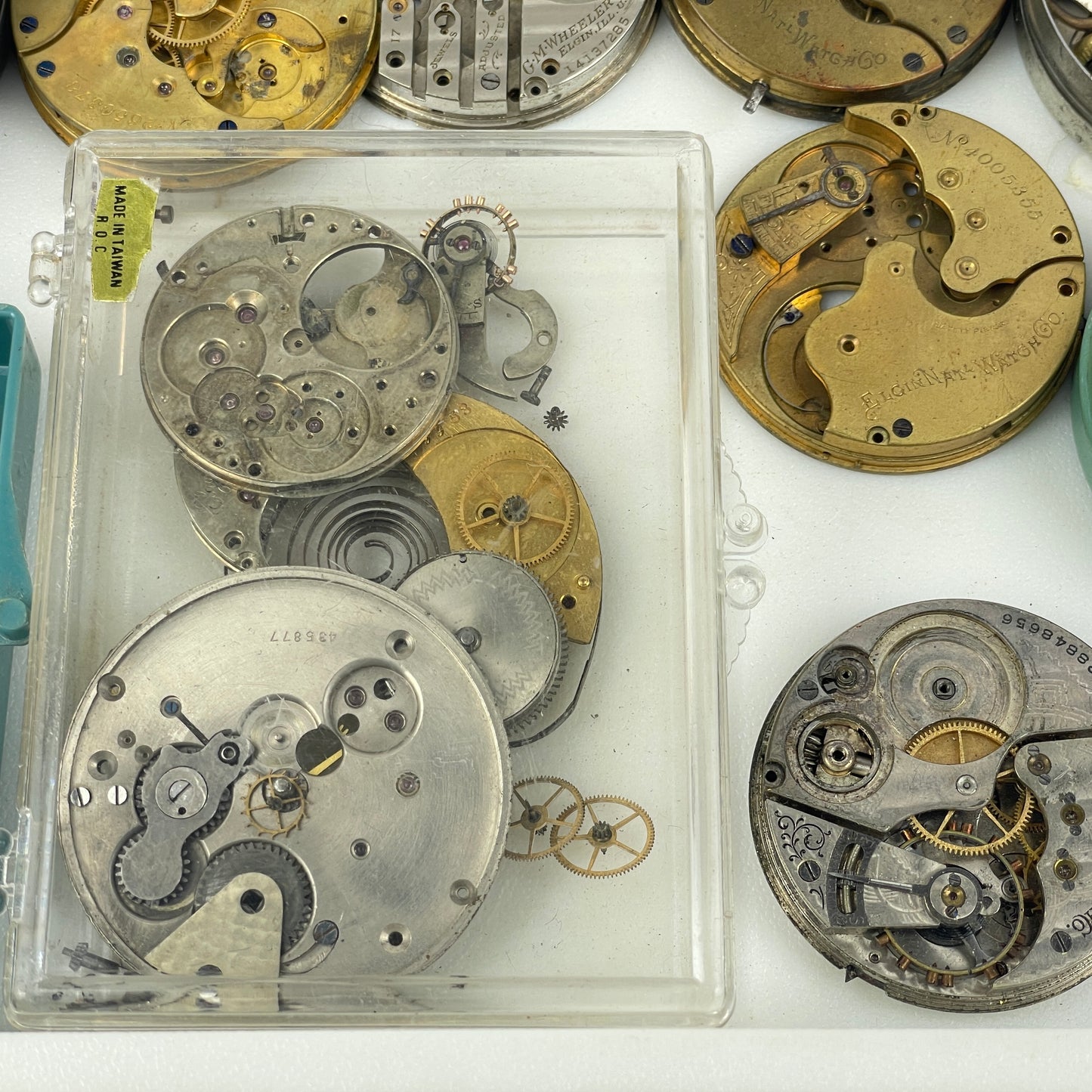 Lot 44 - Elgin Pocket Watch Parts Movement Tray Lot