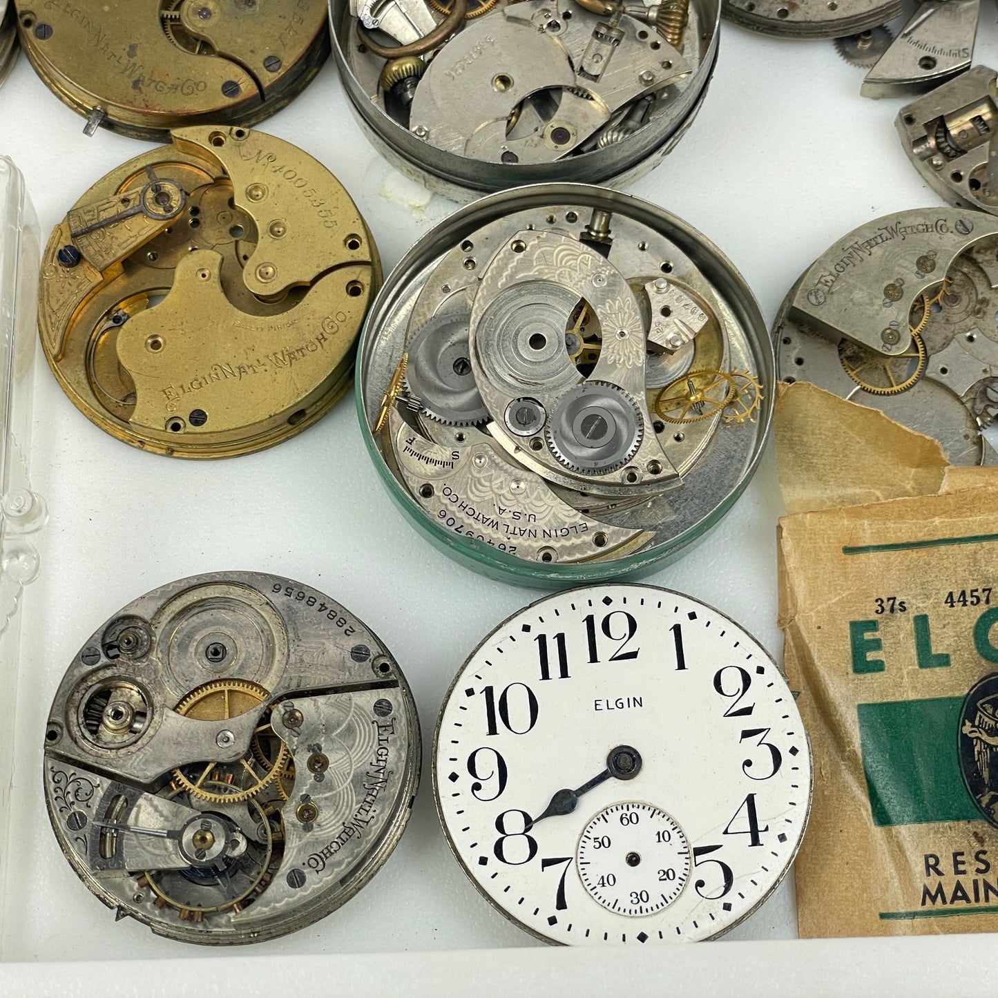Lot 44 - Elgin Pocket Watch Parts Movement Tray Lot