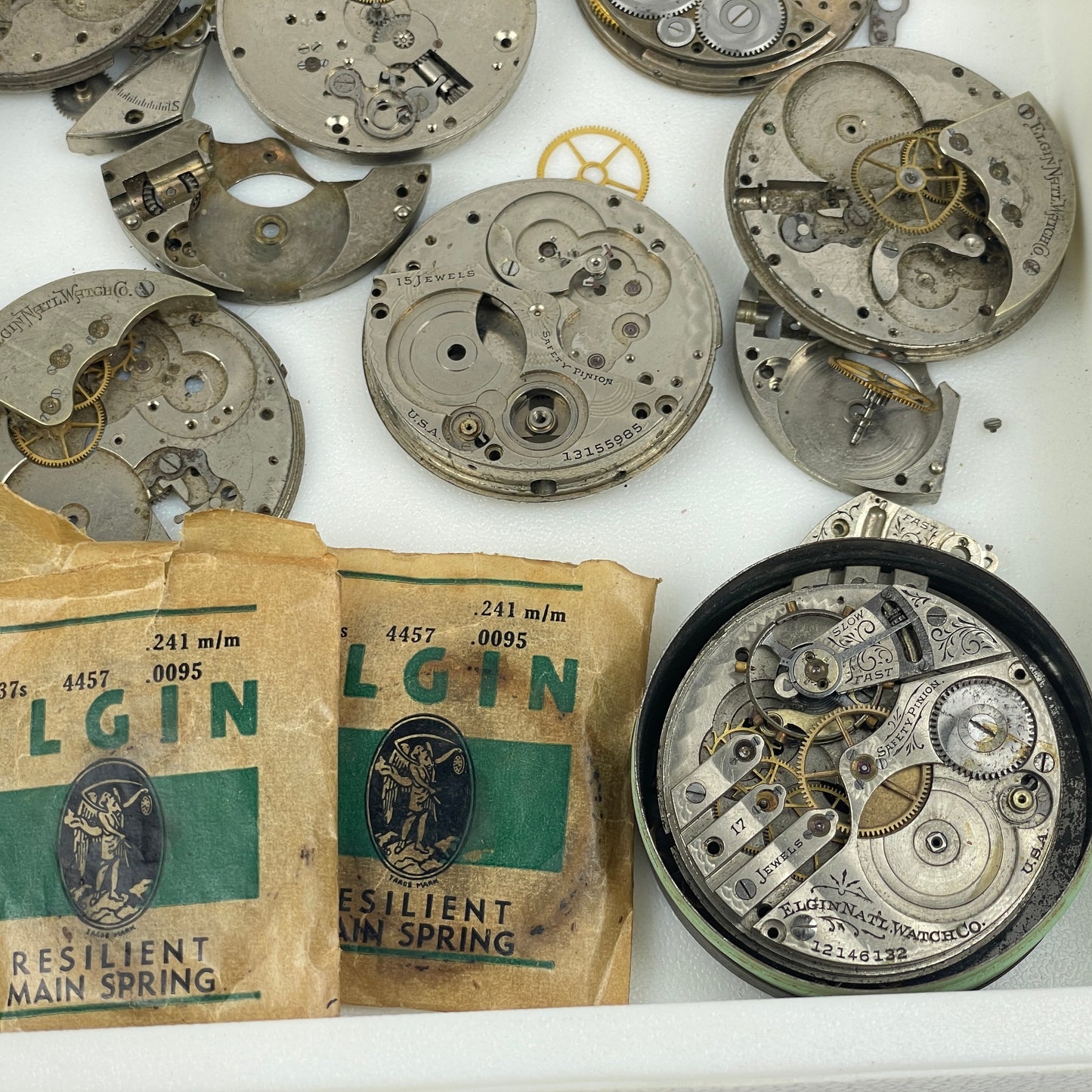 Lot 44 - Elgin Pocket Watch Parts Movement Tray Lot