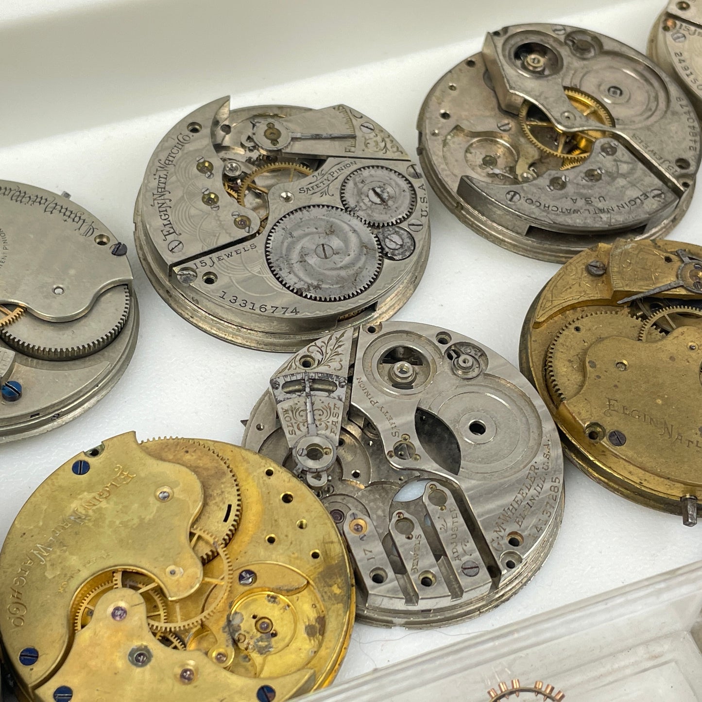 Lot 44 - Elgin Pocket Watch Parts Movement Tray Lot