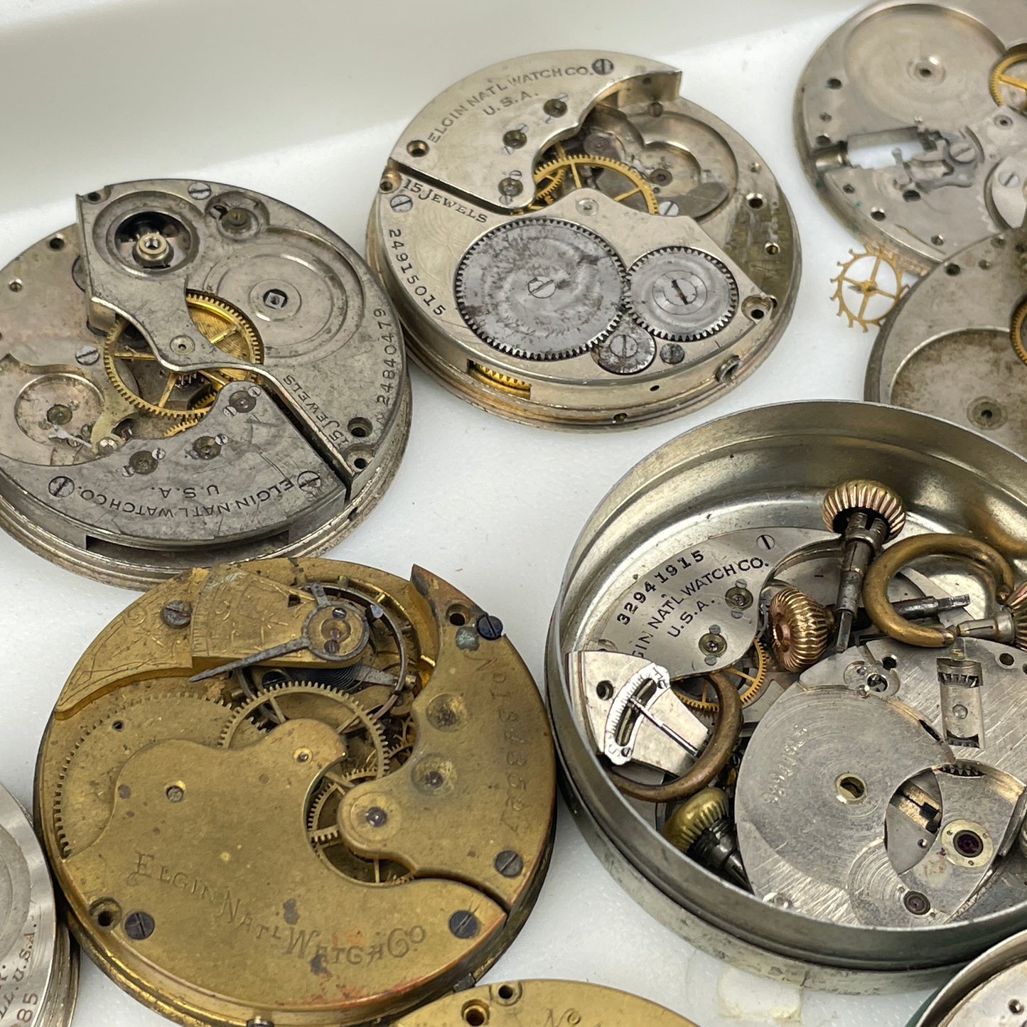 Lot 44 - Elgin Pocket Watch Parts Movement Tray Lot