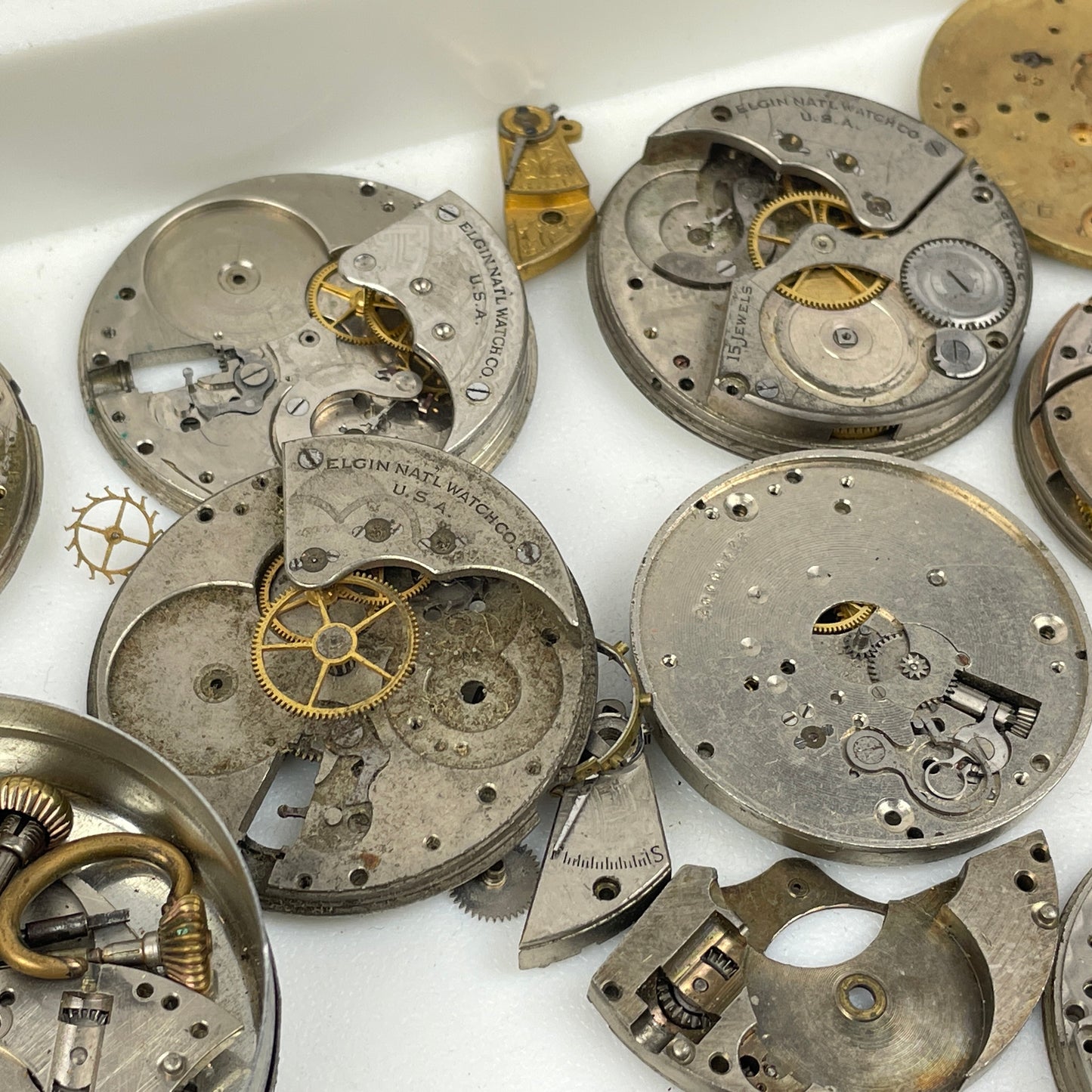 Lot 44 - Elgin Pocket Watch Parts Movement Tray Lot