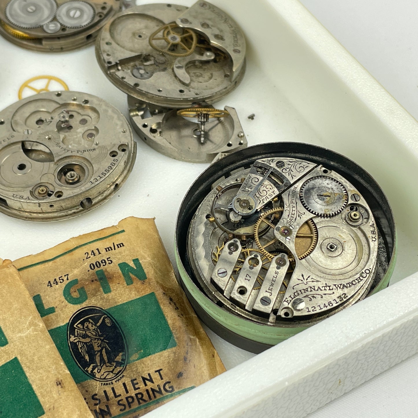 Lot 44 - Elgin Pocket Watch Parts Movement Tray Lot