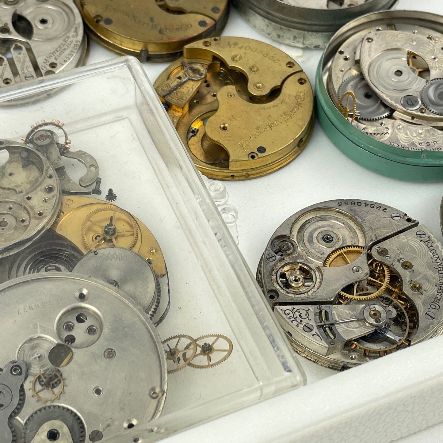 Lot 44 - Elgin Pocket Watch Parts Movement Tray Lot