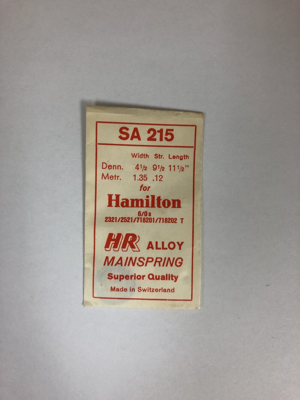 Hamilton 6/0 Size HR Alloy Wristwatch Mainspring #2321/2521