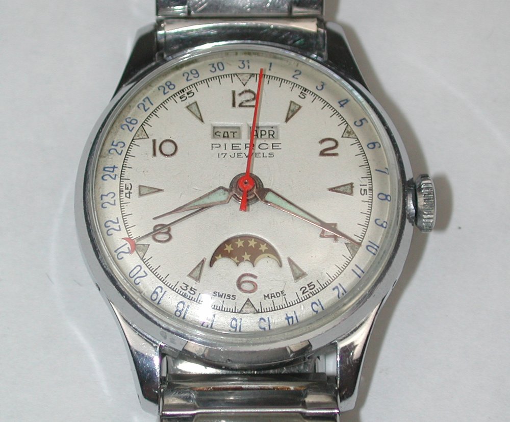 Pierce Men’s Triple Date Moonphase Men’s S/S Wristwatch