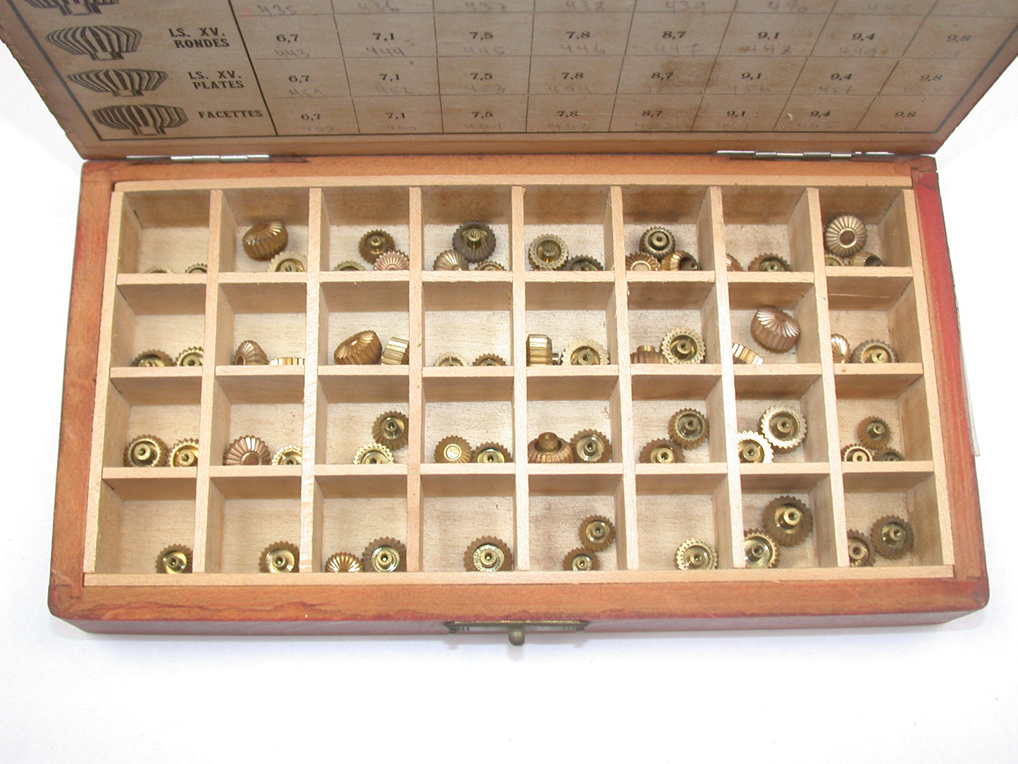 Bergeon Swiss Assortment of NOS 17 to 24 Ligne Yellow NOS Pocket Watch Crowns