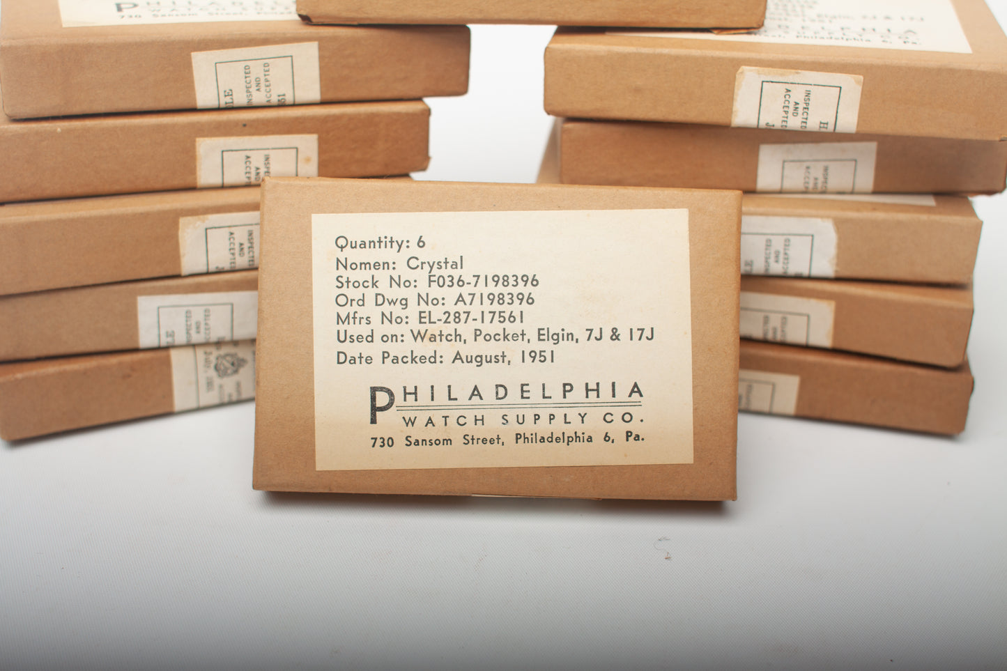 Lot 81- NOS Military Elgin 16 Size Watch Crystals (12) Boxes