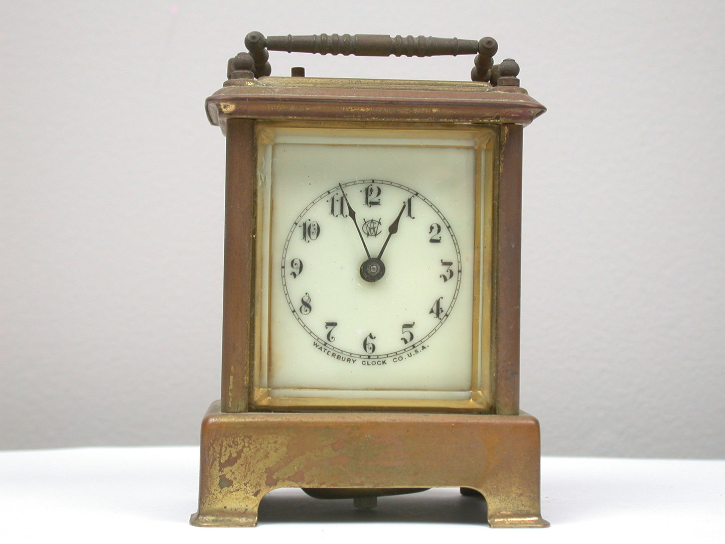 Lot 9- Waterbury 30-Hour Time & Strike, Brass & Glass Carriage Clock