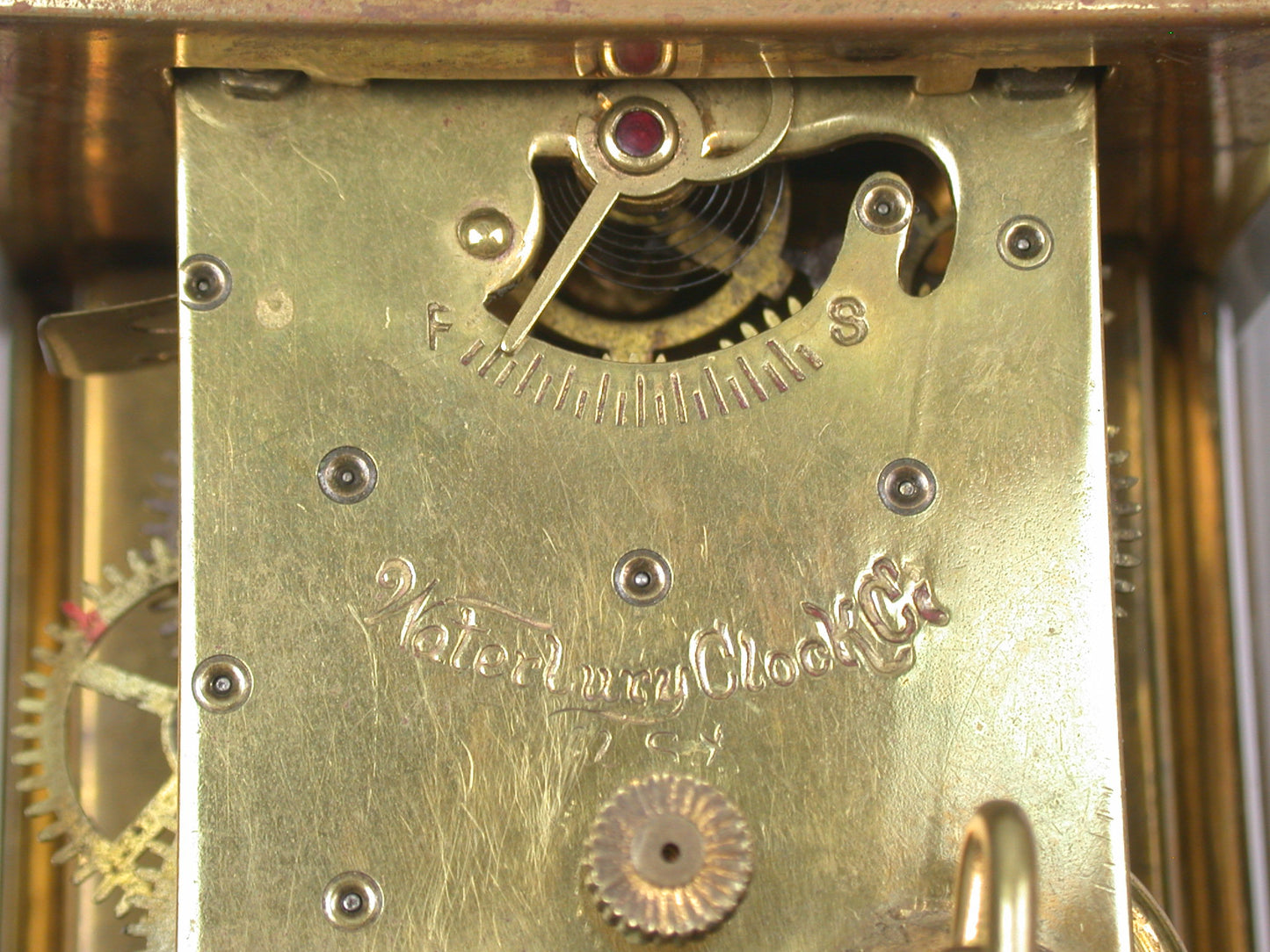 Lot 9- Waterbury 30-Hour Time & Strike, Brass & Glass Carriage Clock