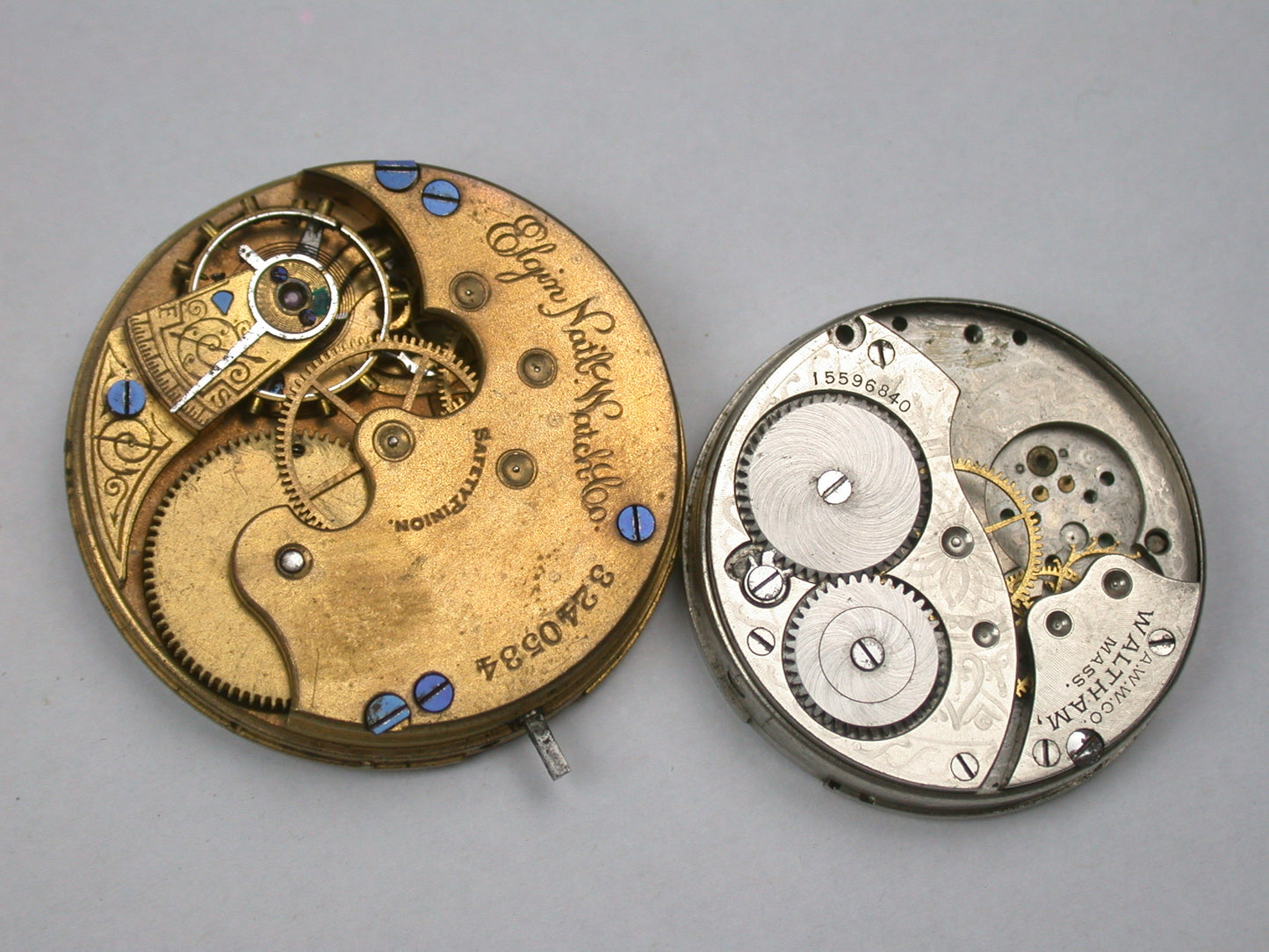 Lot 19- Hampden, Illinois, Waltham & Elgin Pocket Watch Movements