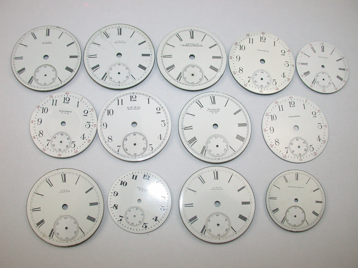 Lot 31- Waltham 10, 12, 16 & 18 Size Pocket Watch Enamel Dials