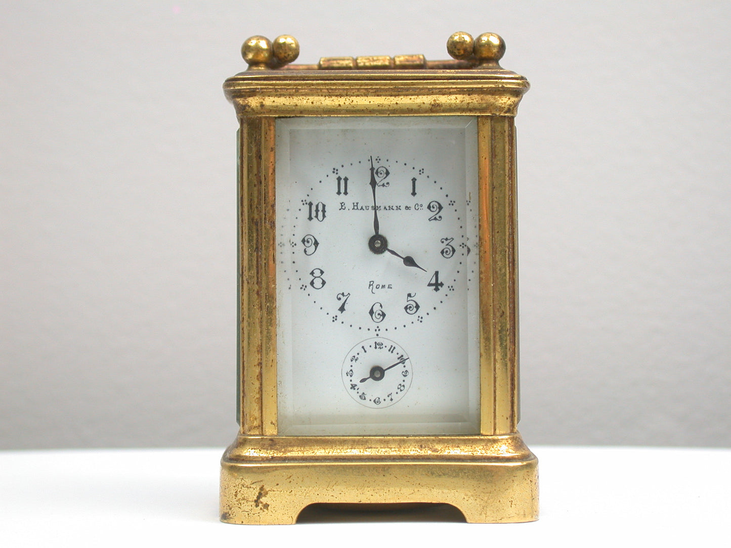Lot 7- French Miniature Time & Alarm, Brass & Glass Carriage Clock