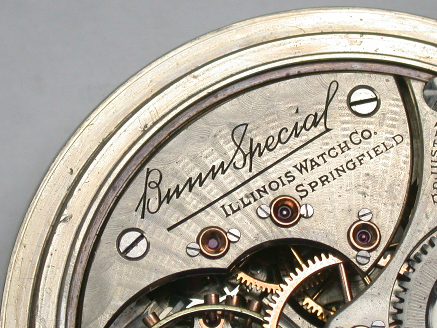 Illinois 16 Size Bunn Special Pocket Watch in Bull Dog Style White Railroad Case