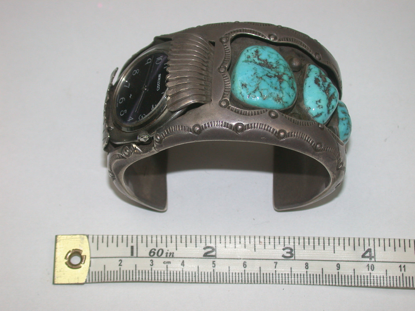 Rare “BENNY TOUCHINE” Navajo Turquoise Sterling Silver Watch Band & Watch