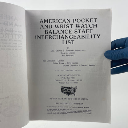 May Lot 100 - American Pocket And Wrist Watch Balance Staff Interchangeability List