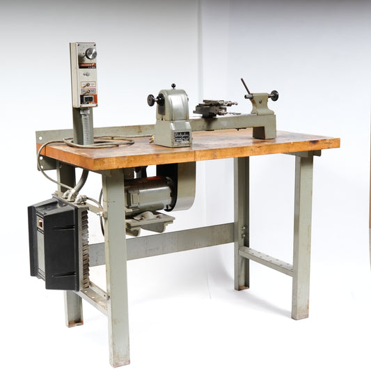 F. W. Derbyshire 10MM Model 750 Precision Lathe on Frame with Motor & Rheostat