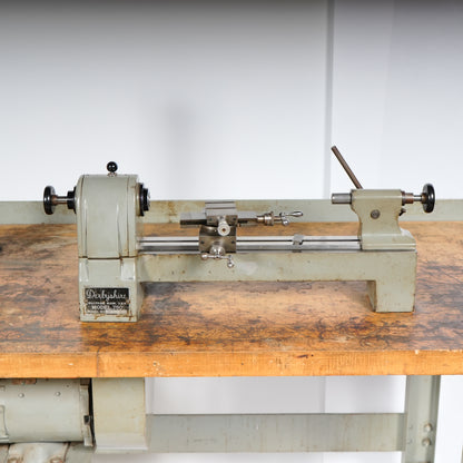 F. W. Derbyshire 10MM Model 750 Precision Lathe on Frame with Motor & Rheostat