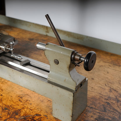 F. W. Derbyshire 10MM Model 750 Precision Lathe on Frame with Motor & Rheostat